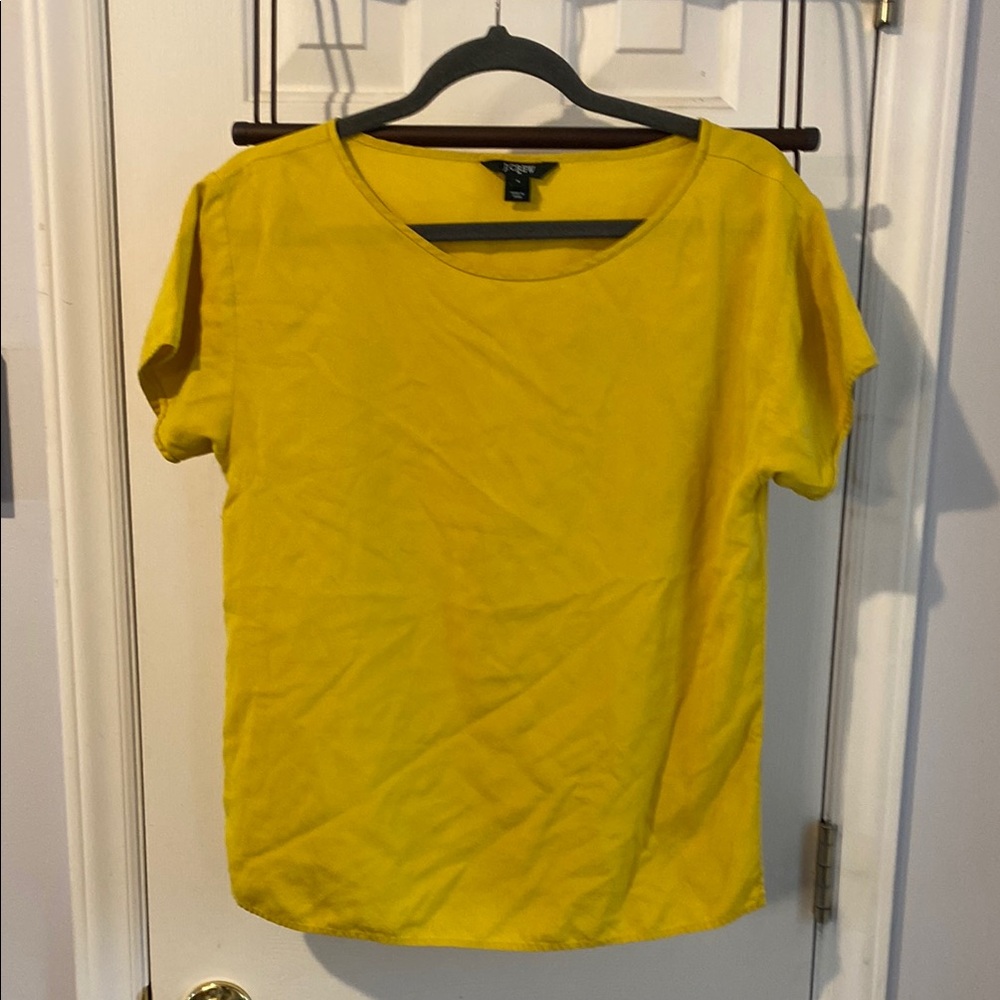 J. Crew yellow silk short sleeve blouse